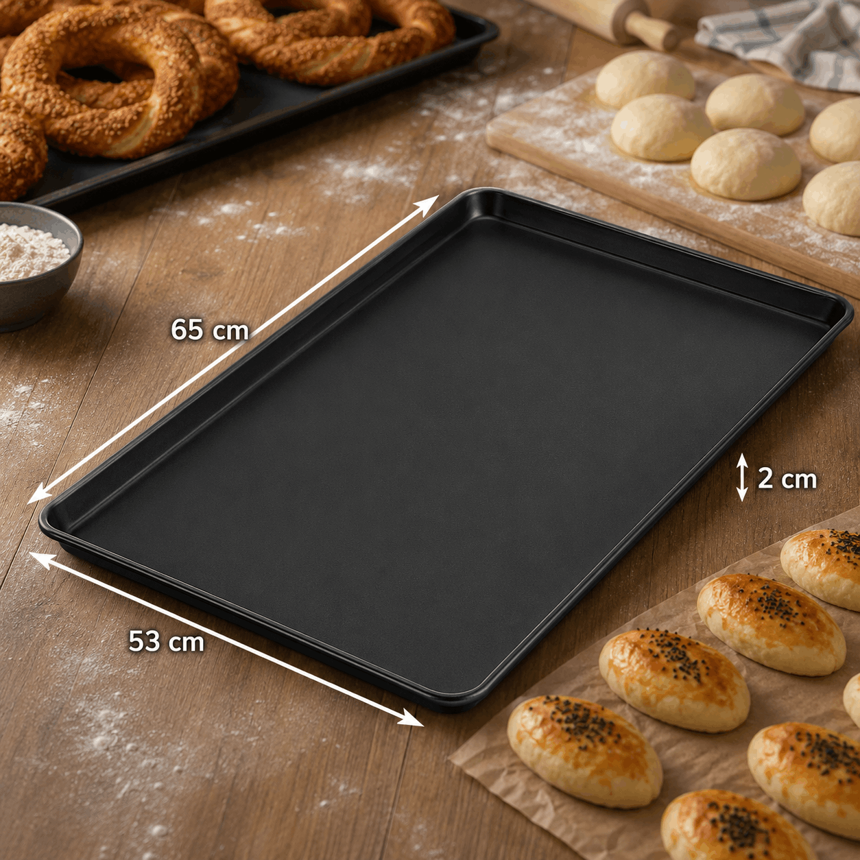 53x65 Düz Teflon Kaplı Poğaça Tepsisi | Teflonlu ve Kaynaklı Tepsiler 53x65 Düz Teflon Kaplı Poğaça Tepsisi tepsi görseli