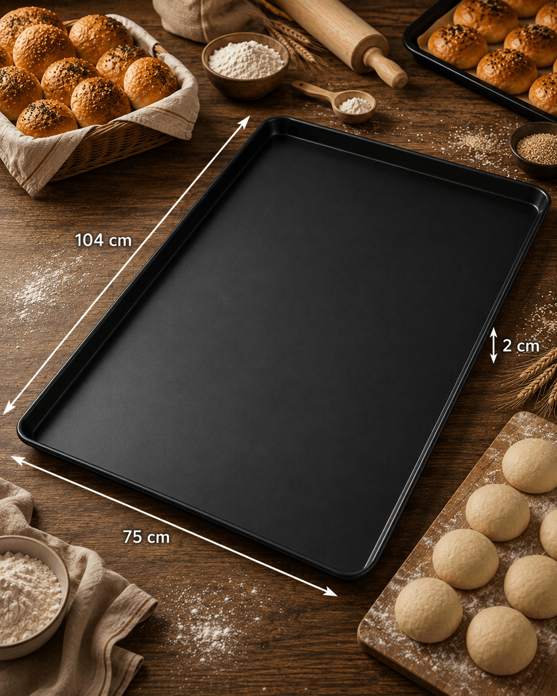 75x104 cm Düz Teflon Kaplı Poğaça Tepsisi — Teflonlu ve Kaynaklı Tepsiler model görseli 75x104 cm Düz Teflon Kaplı Poğaça Tepsisi ürün görseli