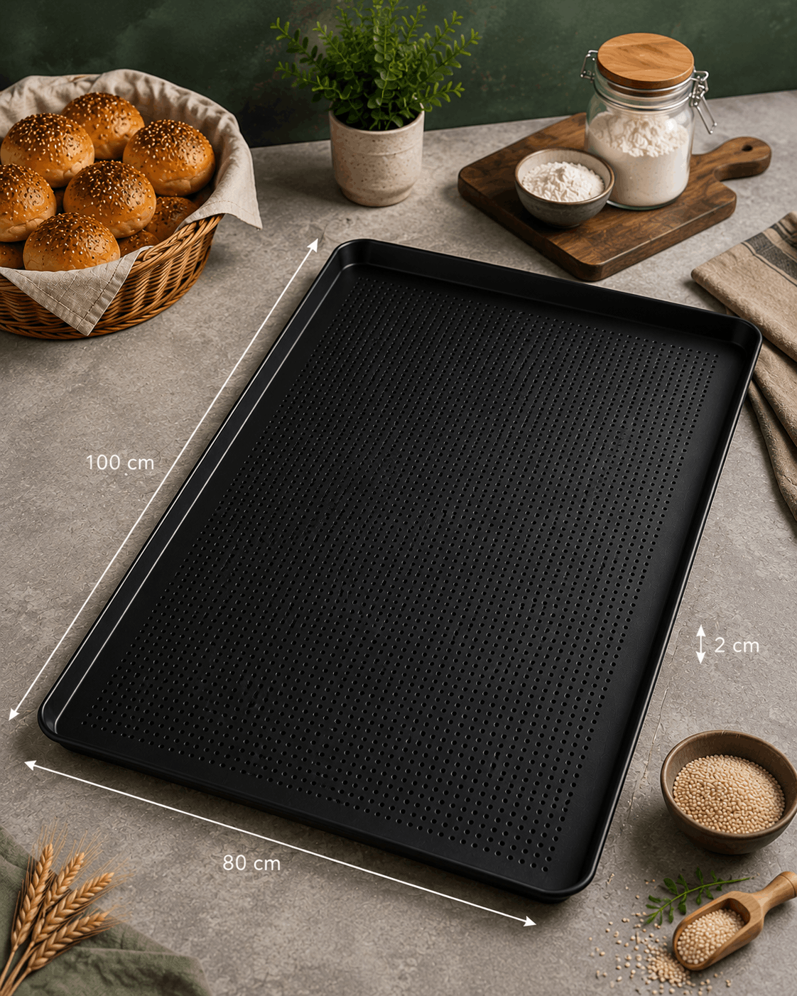 80x100 cm Delikli Teflonlu Poğaça Tepsisi — Teflonlu ve Kaynaklı Tepsiler model görseli 80x100 cm Delikli Teflonlu Poğaça Tepsisi ürün resmi