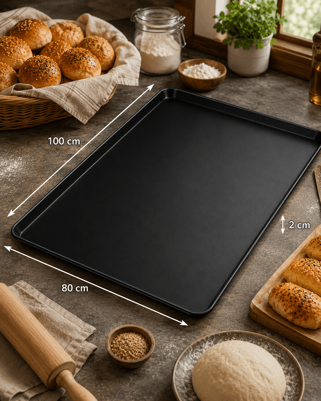 80x100 cm Düz Teflon Kaplı Poğaça Tepsisi | Teflonlu ve Kaynaklı Tepsiler 80x100 cm Düz Teflon Kaplı Poğaça Tepsisi ürün detay fotoğrafı